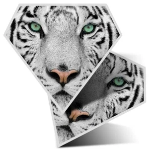 2 x Diamond Stickers 10 cm  - White Tiger Face Animal  #14490 - Afbeelding 1 van 9