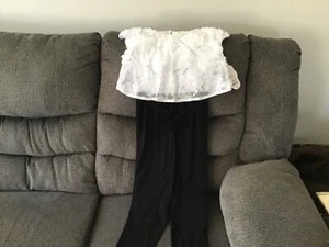 Girl’s dressy black white jumpsuit sequin top S(6-6X) NWT, great holiday outfit - Picture 1 of 5