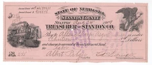 STANTON COUNTY NEBRASKA 1909 CHECK WITH VIGNETTES OF TRAIN AND EAGLE - Picture 1 of 1