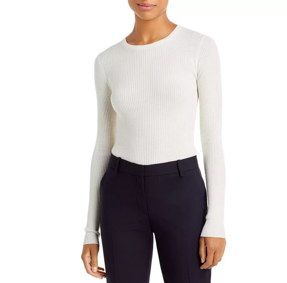 Blusa Theory Lana Merino Marfil Manga Larga Acanalada Talla Pequeña Foto 1 de 4