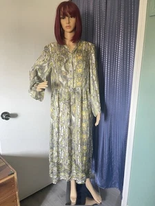 PAMELA BARISH 100% Seide Kleid gelb grau Maxi Renaissance Bohemian 8 - Bild 1 von 12