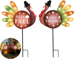 Fall Decorations Outdoor Metal Garden Stake Lights Thanksgiving Autumn Harvest L - Picture 1 of 8