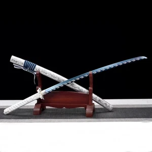 Handmade Japanese Katana Spring Steel Blade with Silver Leather Saya - Picture 1 of 14
