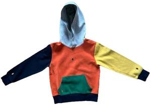 Polo Ralph Lauren Boys Orange MultiColorblock Pullover Hoodie Size 8  - Picture 1 of 7