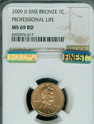 2009 D PROFESSIONAL LINCOLN CENT NGC MS69 RED SMS MAC FINEST & SPOTLESS  . - Image 1 of 2