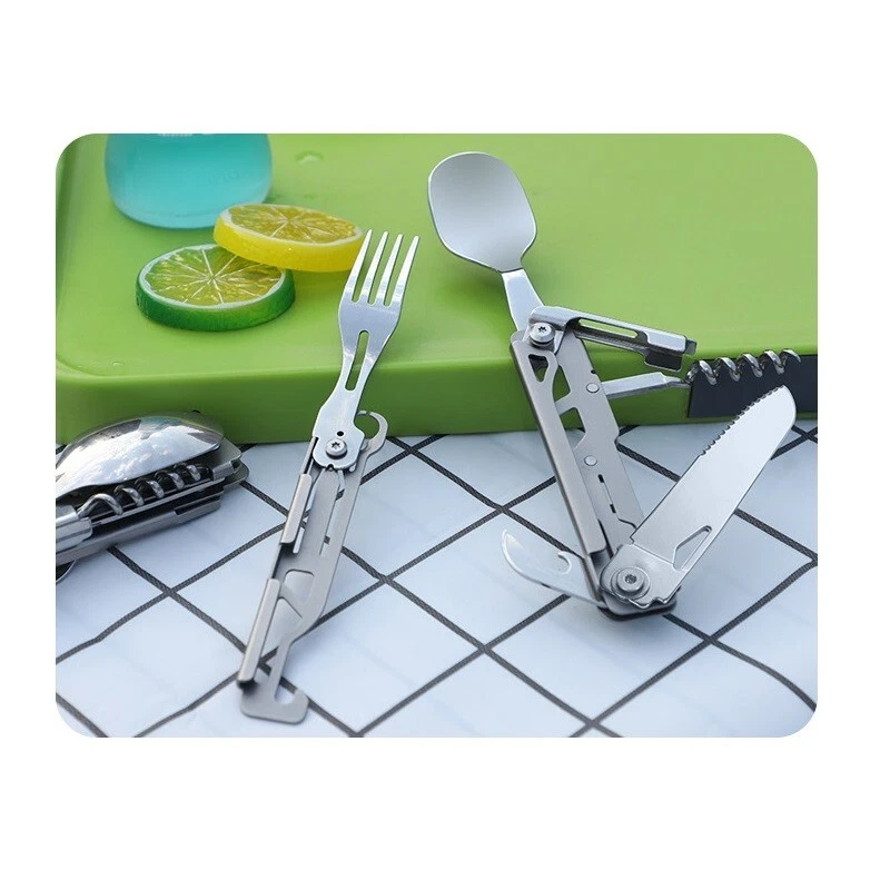Cubiertos plegables para camping al aire libre utensilio de emergencia cuchillo de picnic cuchara tenedor kit Foto 1 de 4