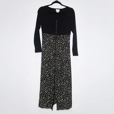 Moda Intl Vintage Womens Midi Dress Size 6 Black Floral 90s Friends Phoebe Y2K - Image 1 of 4