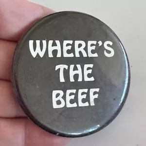 Vintage Where's The Beef Wendy's Lapel Pin Black White Button Factory - Picture 1 of 3