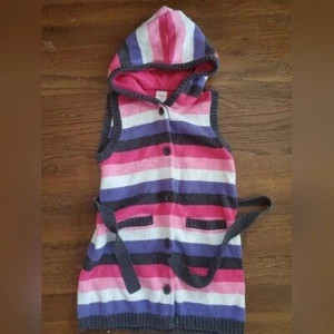 GYMBOREE Girls S 5/6 pink purple striped sleeveless cardigan hoodie sweater - Picture 1 of 5