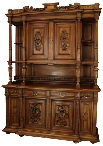BUFFET SERVER RENAISSANCE CARVED WALNUT FRUITS FLOURISHES ANTIQUE FRENCH 1900 Cover