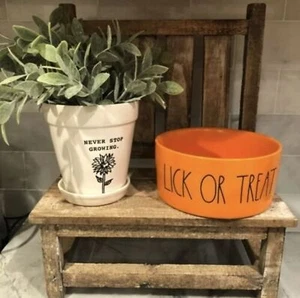 Rae Dunn Halloween LICK OR TREAT Orange 6 Inch Pet Bowl Farmhouse New - Picture 1 of 3