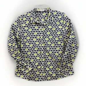 Crown & Ivy Shirt Women’s Size XL Long Sleeve Black/Lime Elephants Button Up - Picture 1 of 10