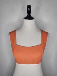 L SPACE Women's Square Neck Rib Bikini Top Wide Strap Tangerine Size DD NWOT