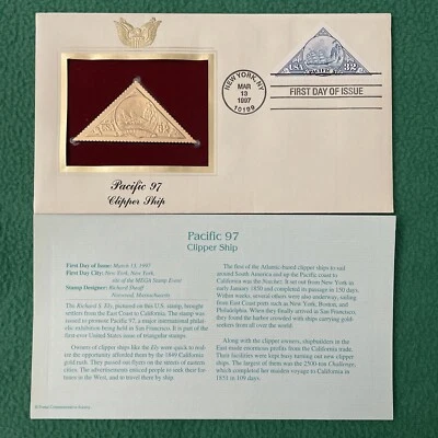 Sello Clipper Ship Pacific 97 1997 réplica cubierta dorada Foto 1 de 4