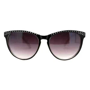 Round Cat Eye Sunglasses Women's Fashion Shades Bling Top UV400 Black White - Picture 1 of 4