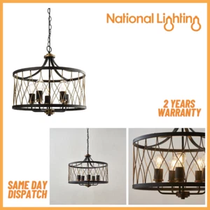 5 Light Pendant Ceiling Chandelier E27 LED Dimmable Matt Black Indoor Lights - Picture 1 of 5