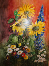 Gemälde Original von G. Malauschek Stilleben Blumen 48x63cm signiert 1976