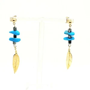 Artisan Native American Style Earrings Sleeping Beauty Turquoise Hematite  - Picture 1 of 5