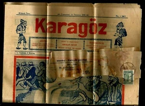 OLD TURKEY COMICS 1931 NEWSPAPER KARAGOZ #2433 POST TO EGYPT W/ STAMPS WRAPPER - Picture 1 of 3