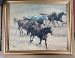 Framed copy of Harland Young WILD GALLOPING HORSES VINTAGE PRINT 1970'S - Picture 1 of 3