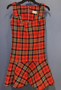 Med. Vintage rot Schottenkaro Kleid, Mod Gogo Drop Waist Young Timer Reißverschluss Wolle - Bild 1 von 5