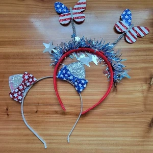 2 Claire’s 4th of July / Patriotic Headbands Cat Ears & Butterfly Antennae - Picture 1 of 8