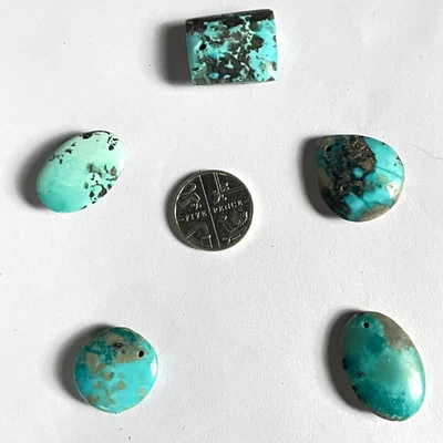 JOB LOT 5 X NATURAL PERSIAN TURQUOISE CABOCHONS DRILLED - Image 1 of 4