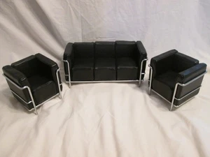 Möbelpaket Reiter Umwelt 2 moderne Stühle Sofa schwarz silber für 12" Puppe - Bild 1 von 7