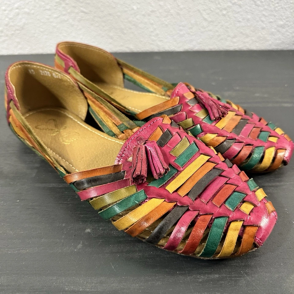 Sandalias Huarache Mexicanas Tejidas a Mano Cuero Multicolor Mujer Talla 10 - NUEVAS Foto 1 de 4