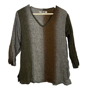Flachs Tunika Top Gr. Small V-Ausschnitt Streifen 100% Leinen Jeanne Englehart Lagenlook - Bild 1 von 6