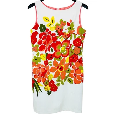 Vestido sin mangas London Times 12P 12 Petite PL rojo naranja amarillo funda floral Foto 1 de 4