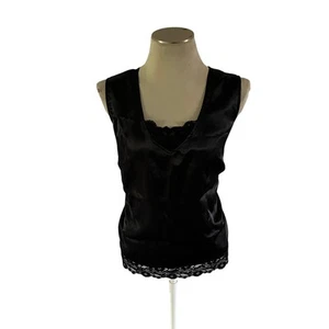 Vtg Y2K 2000s Black Satin Lace Detail Tank Top Plus Sz 18W Whimsygoth Witchy - Picture 1 of 6