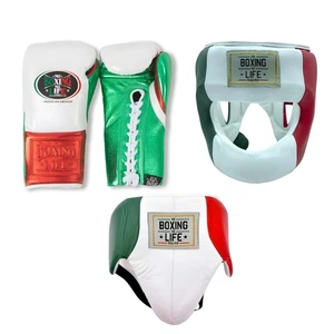 No Boxing No Life Boxing Gloves Head Guard Groin Guard Full Set White Red Green - Picture 1 of 6