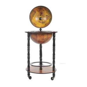 Globe Bar Table 330mm 4 Legs Stand - Red | Handcrafted Wooden Globe W/ Wheels - Picture 1 of 11