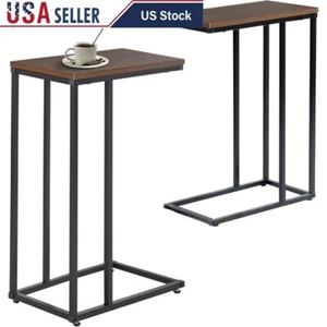 C Shaped End Table Set Living Room Bedroom Couch Laptop Bedside 2 TV Tray Brown - Picture 1 of 8