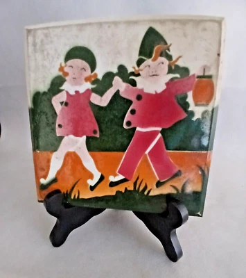 carreau de ciment  faïence peint à la main " Enfants Pierrots"  15 X 15 Rottsies - Photo 1/4
