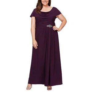 Alex Evenings Women's Long Cowl Neck Mother of The Bride Dress Wedding Guest ... - Picture 1 of 5