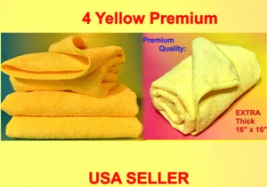 4 YELLOW PREMIUM MICROFIBER CLEANING WASH CLOTH TOWEL 16x16" WINDOW MIRROR GLASS - Picture 1 of 10
