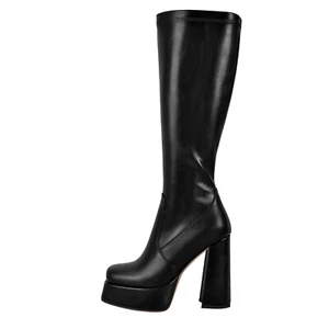 Mujeres Moda Cremallera Lateral Puntera Cuadrada Tacón Bloque Hasta la Rodilla Botas de Caballero Zapatos - Imagen 1 de 25