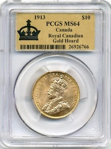 1913 Canada $10 Gold Coin - Choice Uncirculated, PCGS MS 64 - Picture 1 of 2