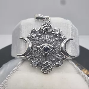 Evil Eye of Horus Triple Moon Goddess Pendant 925 Sterling Silver Gift Sapphire - Picture 1 of 3
