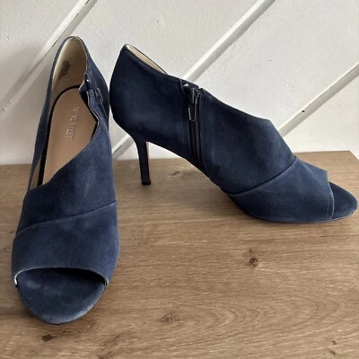 Nine West Glara Blue Suede Leather Size 9.5M High Heel Shoes Booties Side Zipper - Image 1 of 4