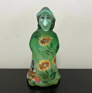 Fenton Glass Green Sunflower Kitten Halloween Witch Pumpkin Figurine LE #23/33 - Picture 1 of 15