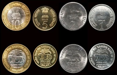 India Set Of 4 Coins, 1 2 5 10 Rupees 2010, UNC, set With Tiger - Image 1 of 3