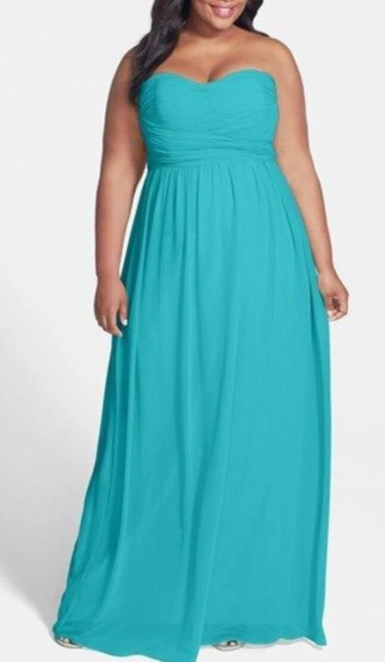 Vestido de mujer Donna Morgan 191468 sin tirantes de gasa azul verde talla 20W Foto 1 de 4