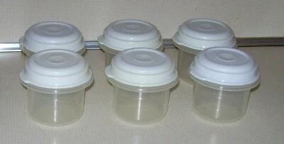 Vtg Set of 6 Rubbermaid Servin' Saver 1/2 Cup Plastic Storage Cups #0 White Lid - Image 1 of 4
