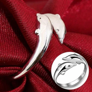 Regalo Gioielli Delfino Argento Ragazze Abbraccio Regolabile Anello Donna Argento - Foto 1 di 6