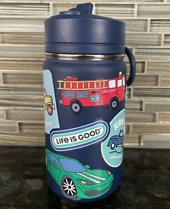 Life is Good, Stainless Steel Kids Water Bottle, Blue, Cars, Fire Truck 🚒