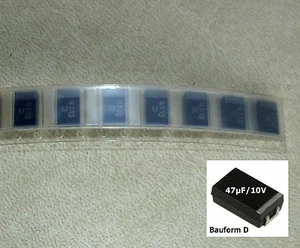 10 Stück SMD Tantal Kondensatoren 47 µF / 10 V - Bauform D (M4518) - Picture 1 of 1