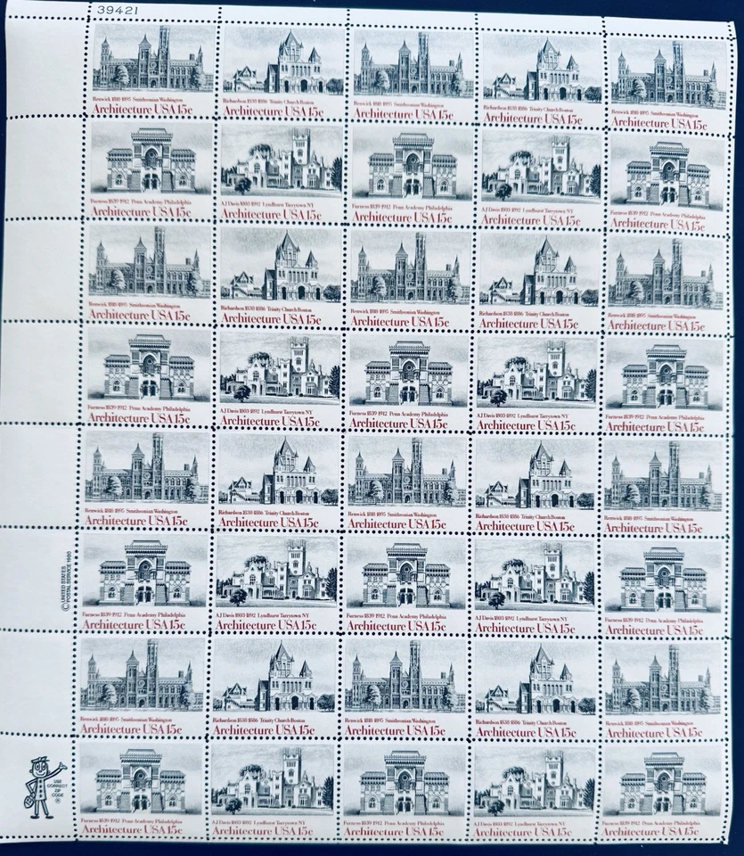 SoCo Stamps US Scott #1838-1841 - 1980 15 cent Architecture Full Sheet MNH - Image 1 of 1